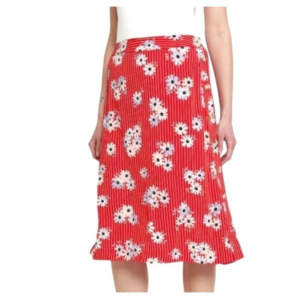 Madewell Retro Stripe Side Button Floral Midi Skirt Size 8